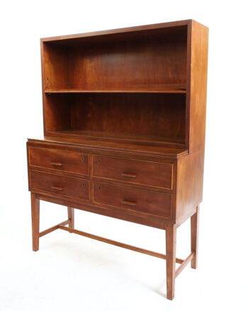 Mid Century Wooden Bookcase with Four Drawers