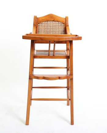 Edwardian Wooden High Chair with Cane Back and Removable Tray