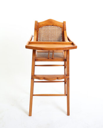 Edwardian Wooden High Chair with Cane Back and Removable Tray