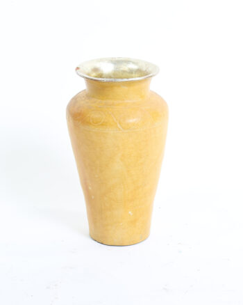 Vintage Cream Ceramic Vase with Silvered Rim and Etched Swirls