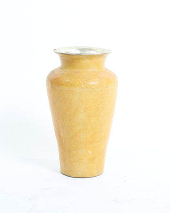 Vintage Cream Ceramic Vase with Silvered Rim and Etched Swirls
