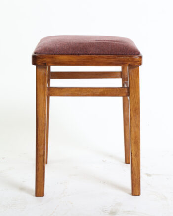 Retro Wooden Upholstered Stool with Tweed Fabric Seat