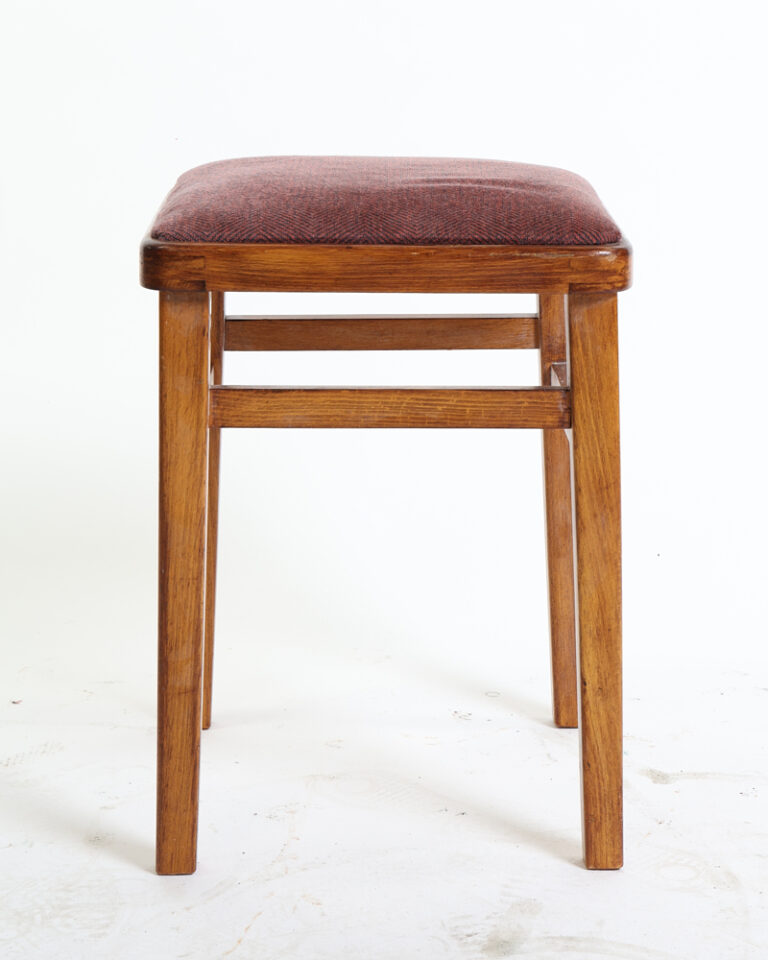 Retro Wooden Upholstered Stool with Tweed Fabric Seat