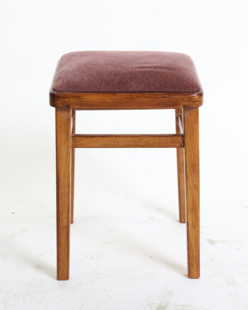 Retro Wooden Upholstered Stool with Tweed Fabric Seat
