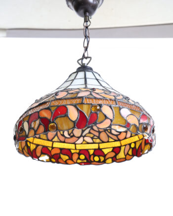 Vintage Tiffany Style Stained Glass Pendant Light with Floral Detail