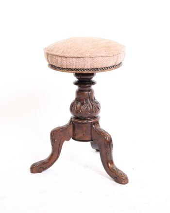 Victorian Carved Wood Piano Stool with Upholstered Seat