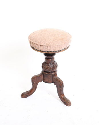 Victorian Carved Wood Piano Stool with Upholstered Seat