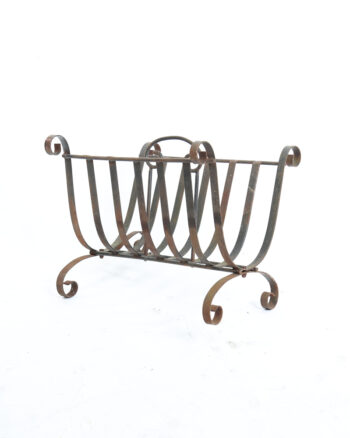 Vintage Wrought Iron Magazine Rack with Scroll Details