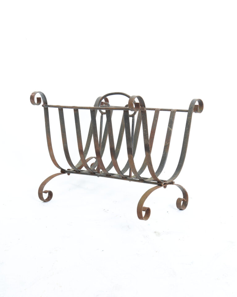 Vintage Wrought Iron Magazine Rack with Scroll Details