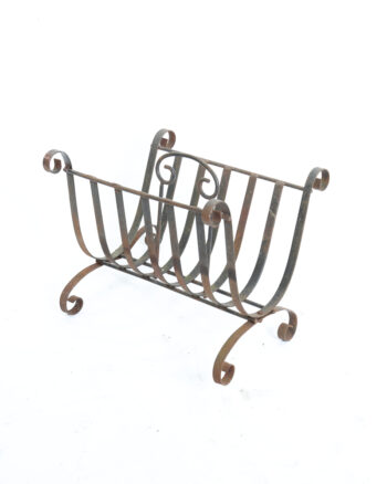 Vintage Wrought Iron Magazine Rack with Scroll Details