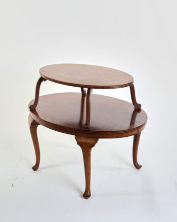 Two-Tiered Wooden Side Table with Cabriole Legs