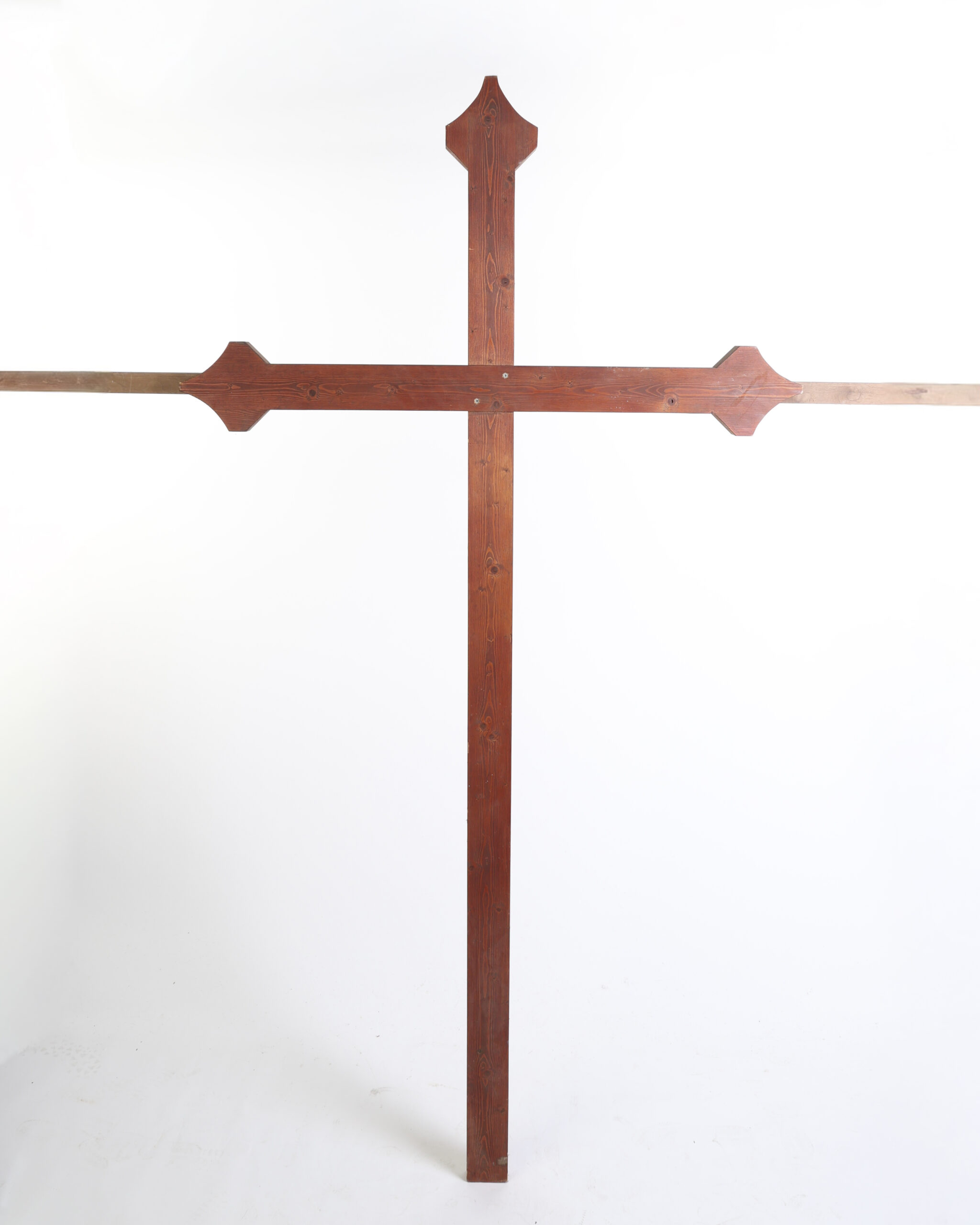 Rustic Stained Wood Cross with Pointed Finials