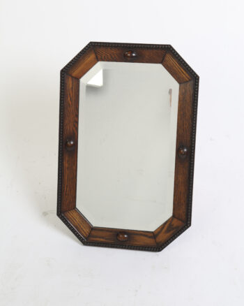 Edwardian Octagonal Oak Mirror with Beaded Edge