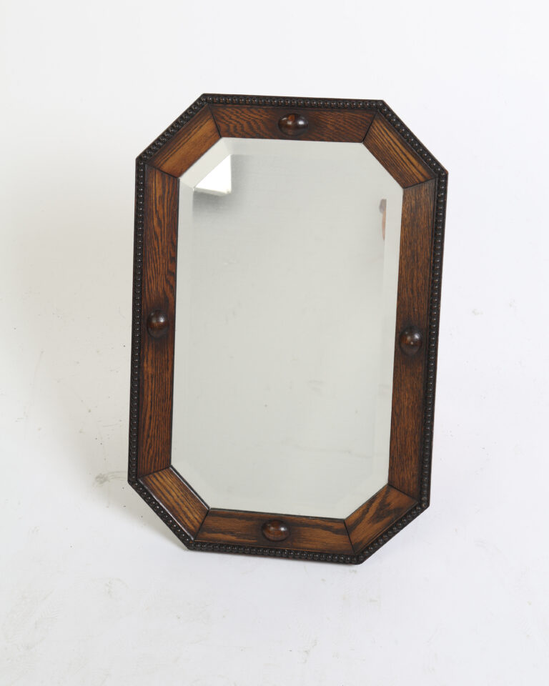 Edwardian Octagonal Oak Mirror with Beaded Edge