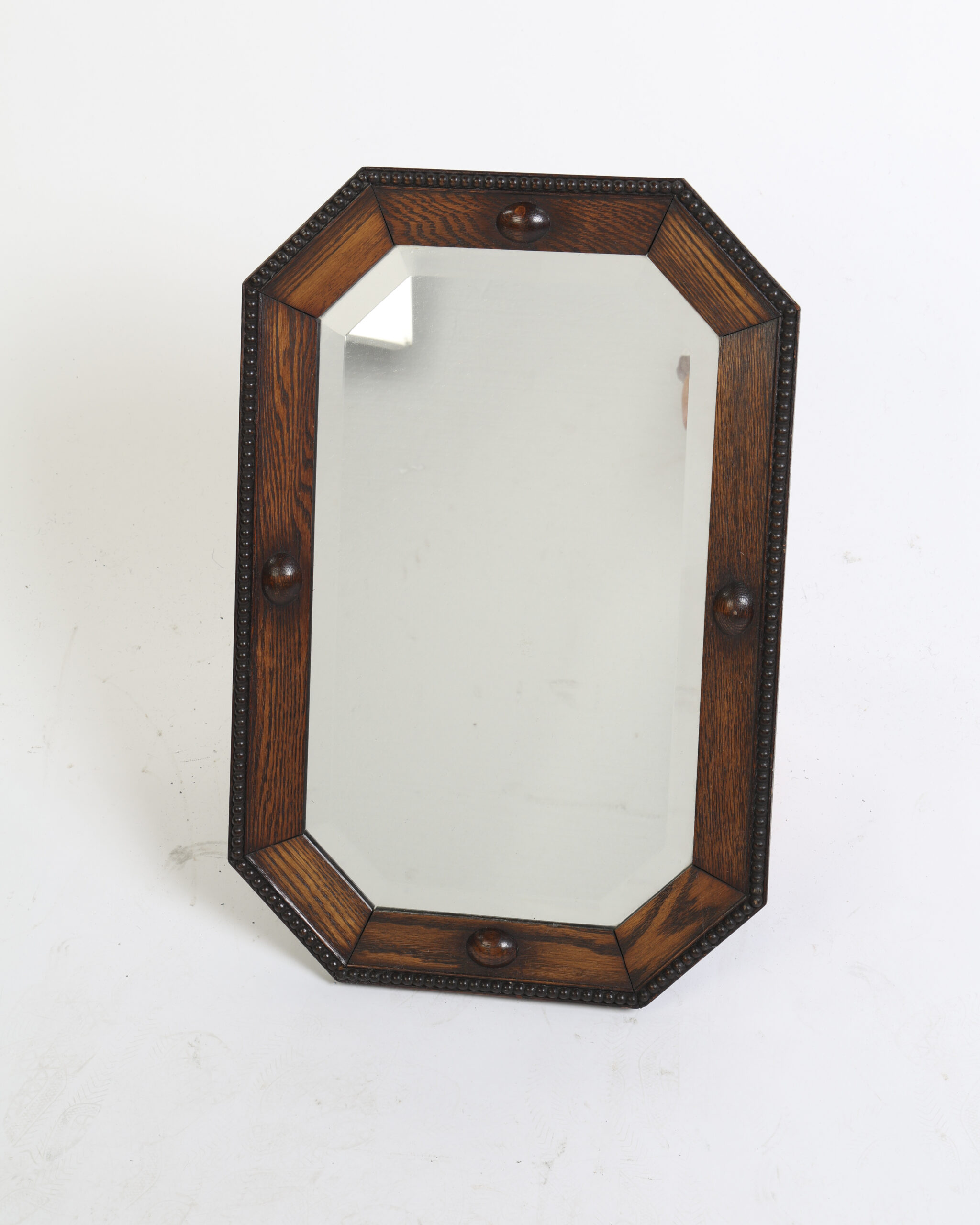 Edwardian Octagonal Oak Mirror with Beaded Edge