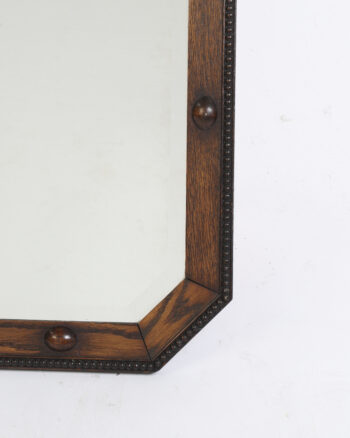 Edwardian Octagonal Oak Mirror with Beaded Edge