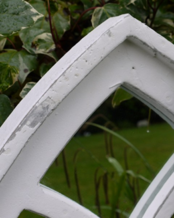White Distressed Wood Gothic Arch Window Mirror