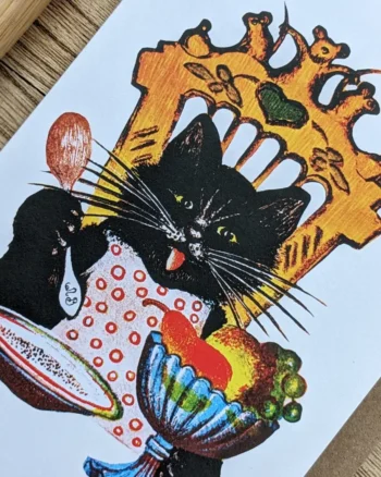 Black Cat Breakfast Greeting Card