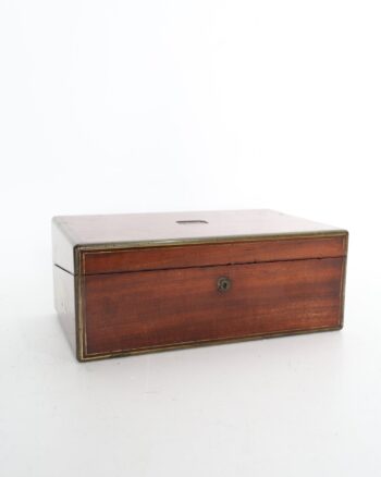 Wooden Box with Brass Inlay and Side Handles