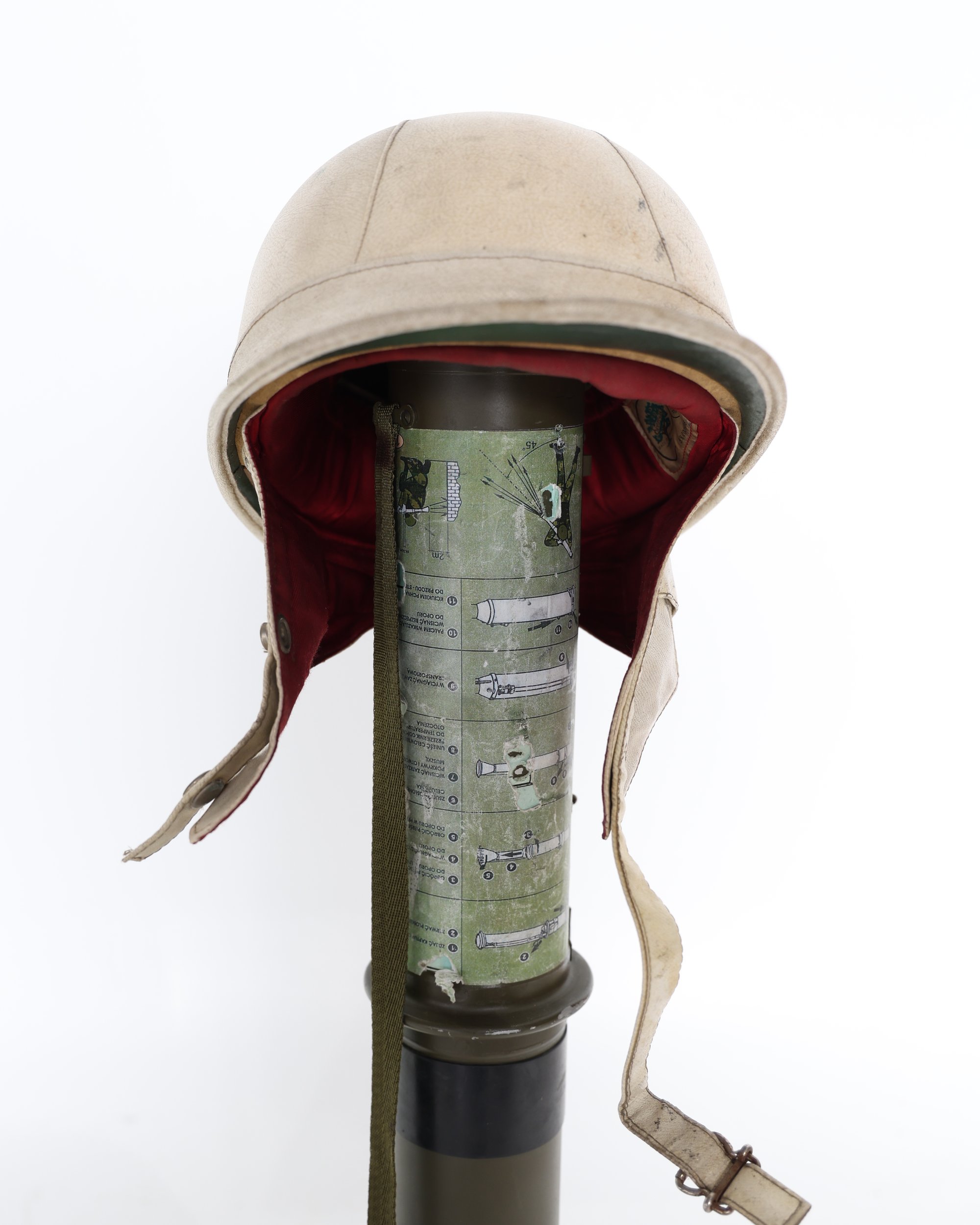 Everoak Cream Leather Vintage Helmet with Red Fabric Lining