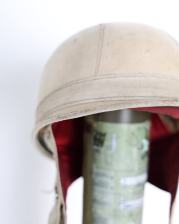 Everoak Cream Leather Vintage Helmet with Red Fabric Lining
