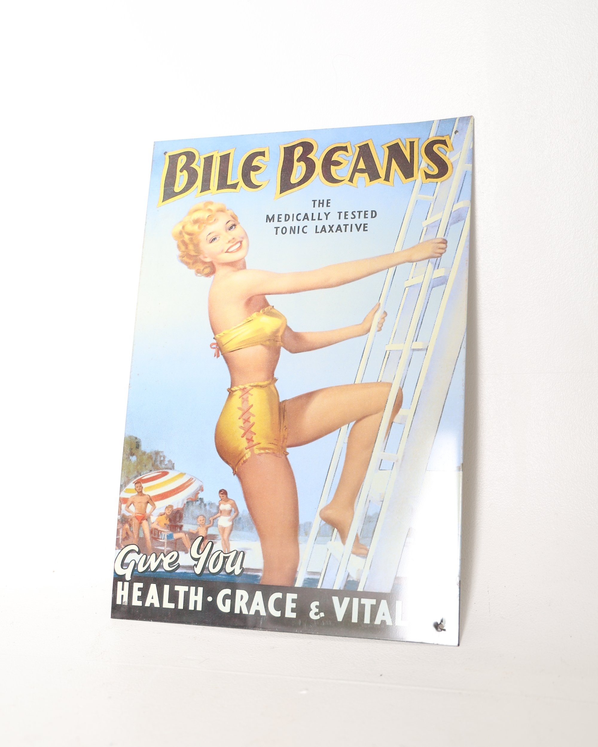 Bile Beans Vintage-Style Pin-Up Advertising Mirror