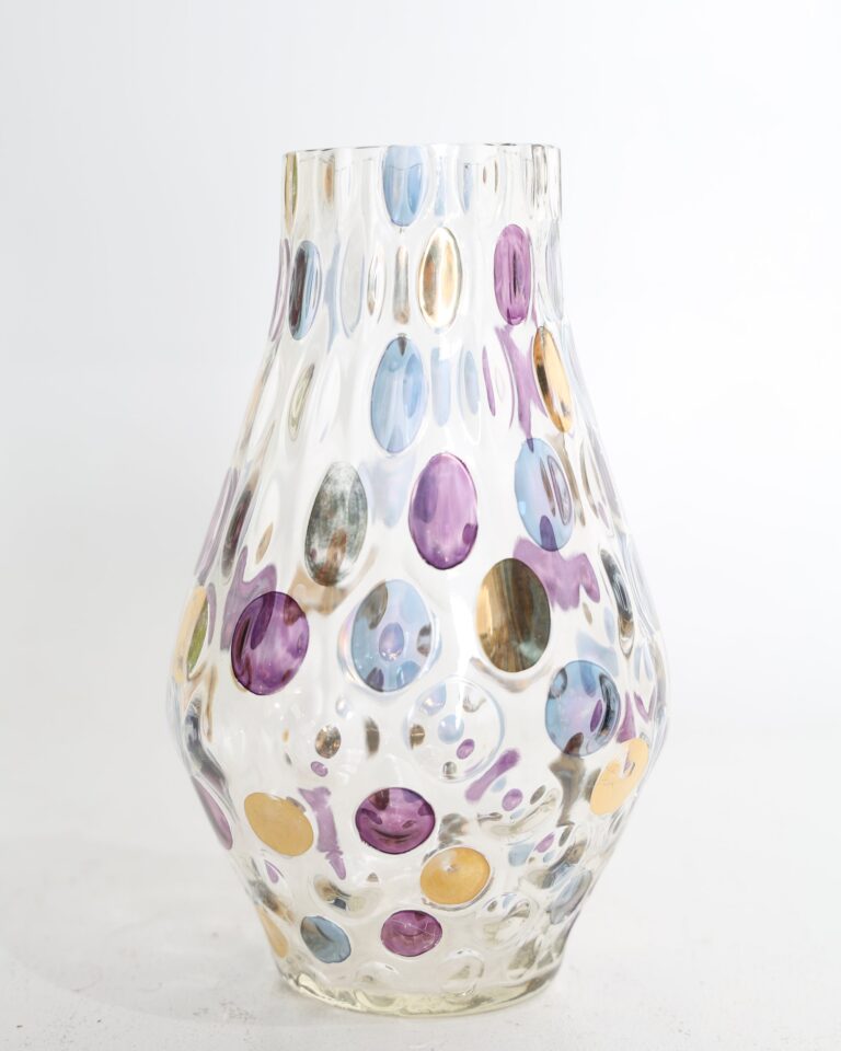 Clear Art Glass Vase with Multicoloured Bubble Design