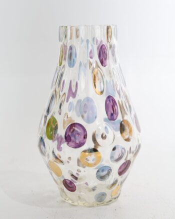 Clear Art Glass Vase with Multicoloured Bubble Design