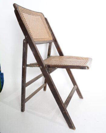 Vintage Dark Wood Folding Chair with Woven Cane Seat and Back