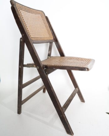 Vintage Dark Wood Folding Chair with Woven Cane Seat and Back