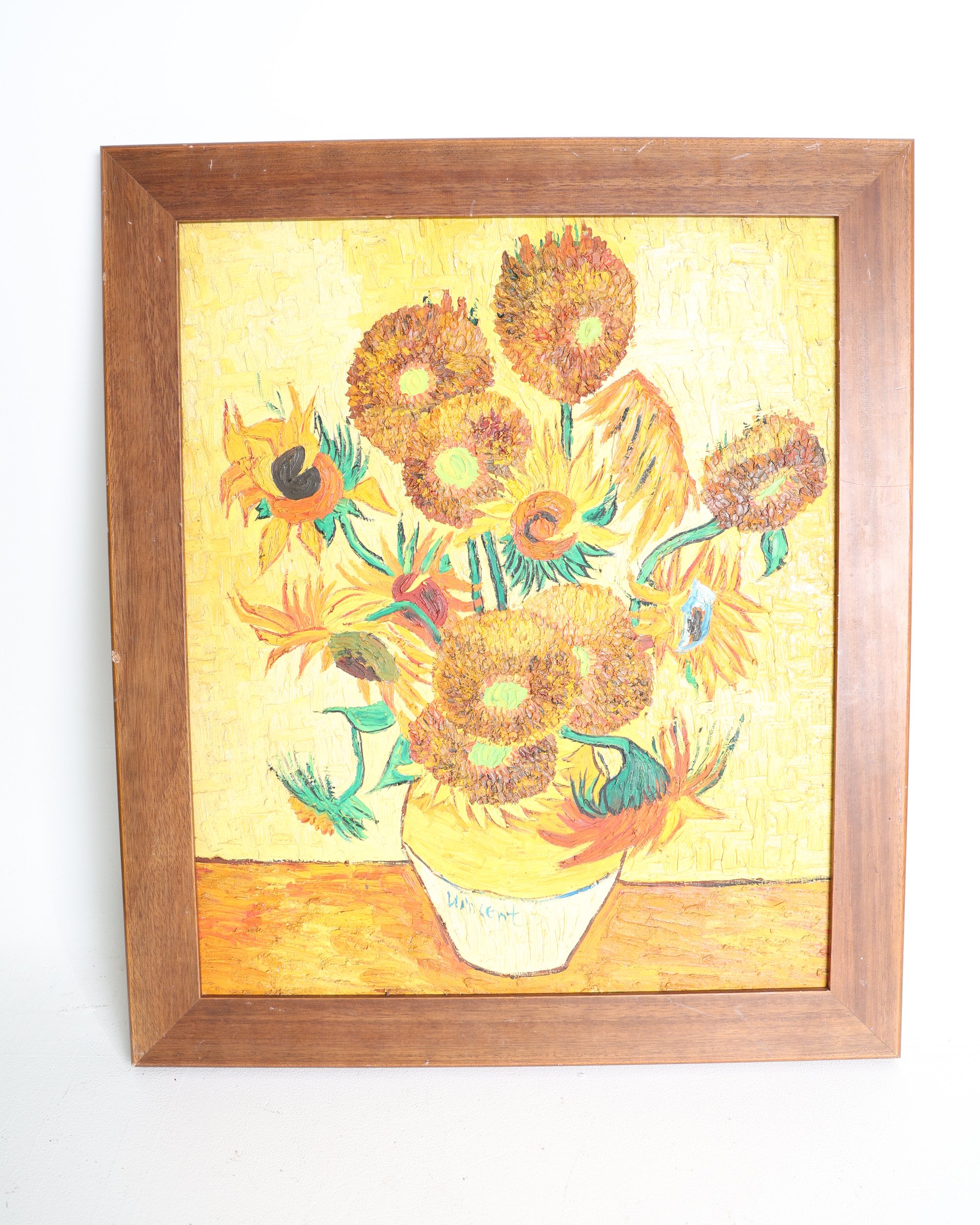 Framed Textured Oil Painting After Van Gogh’s Sunflowers