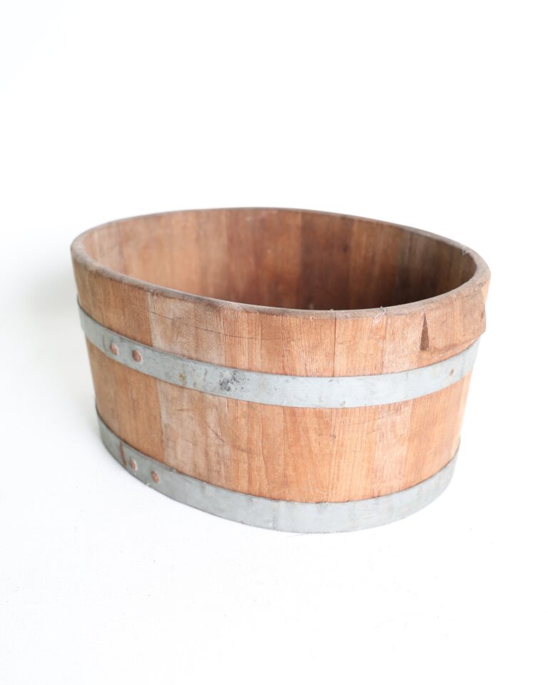 Vintage Oval Coopered Wooden Dry Measure Tub with Metal Bands