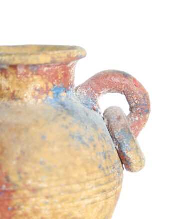 Rustic Terracotta Amphora Vase with Distressed Painted Finish and Ring Handles