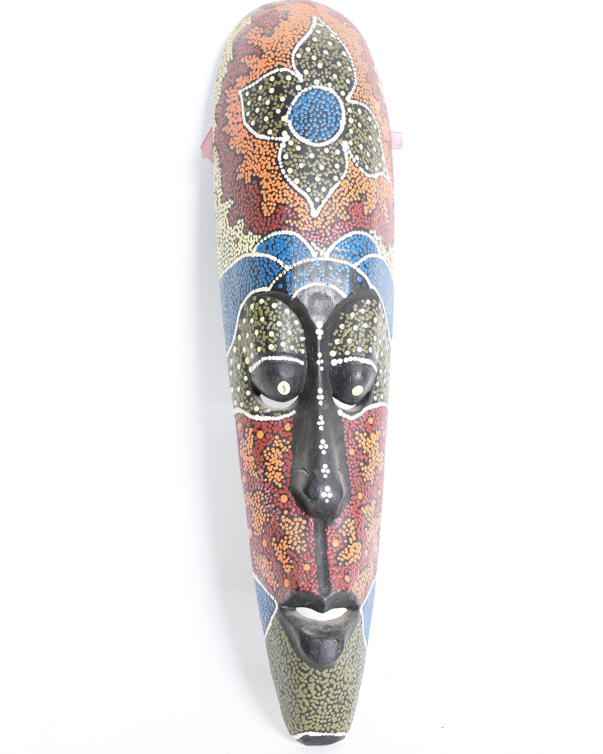 Hand Painted Dot Art Wooden Mask Wall Hanging Decorative Sculpture