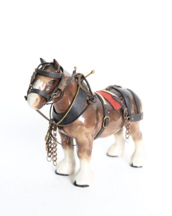 Ceramic Shire Horse Figurine with Leather Harness