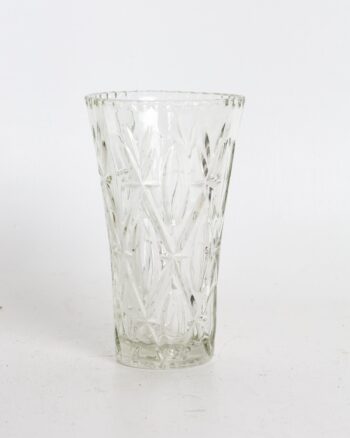 Clear Cut Glass Vase with Star and Oval Geometric Patterns