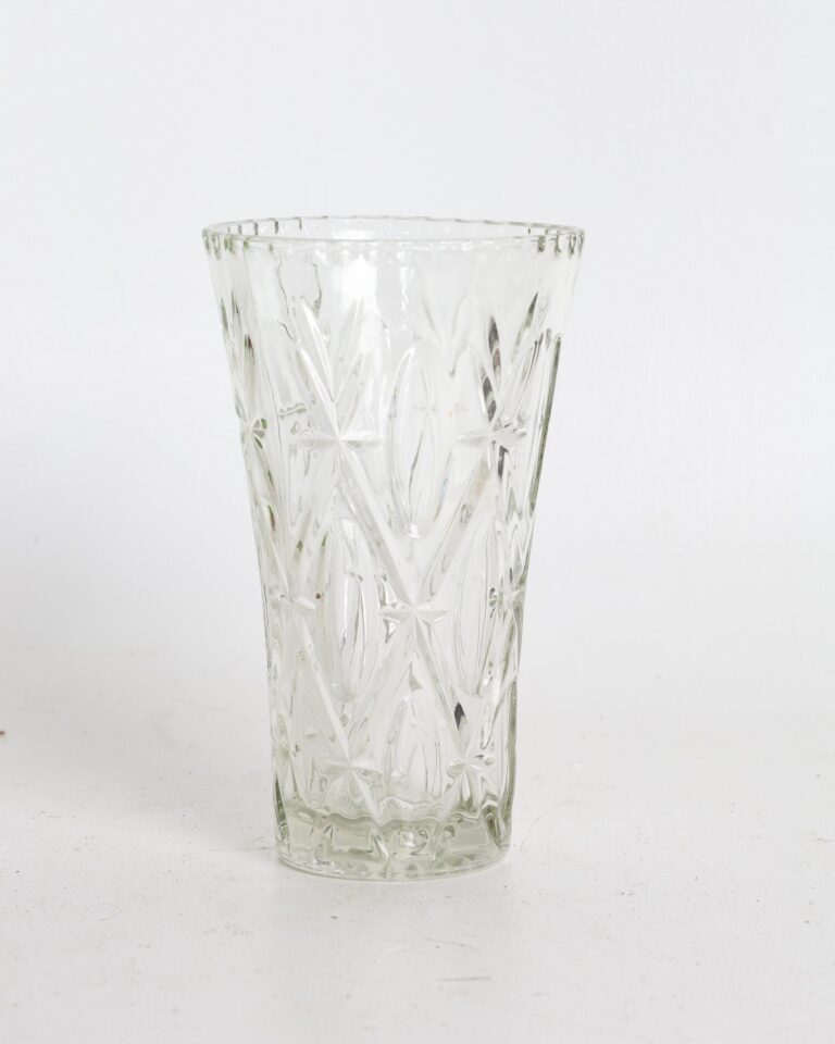 Clear Cut Glass Vase with Star and Oval Geometric Patterns
