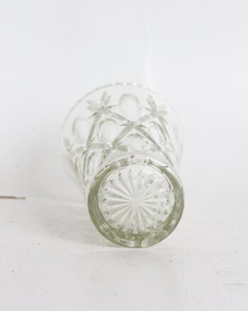 Clear Cut Glass Vase with Star and Oval Geometric Patterns