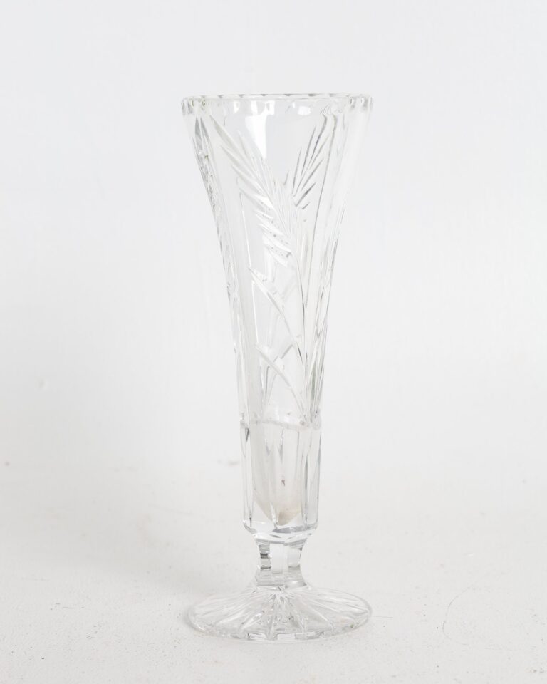 Clear Cut Glass Trumpet Vase with Starburst Base