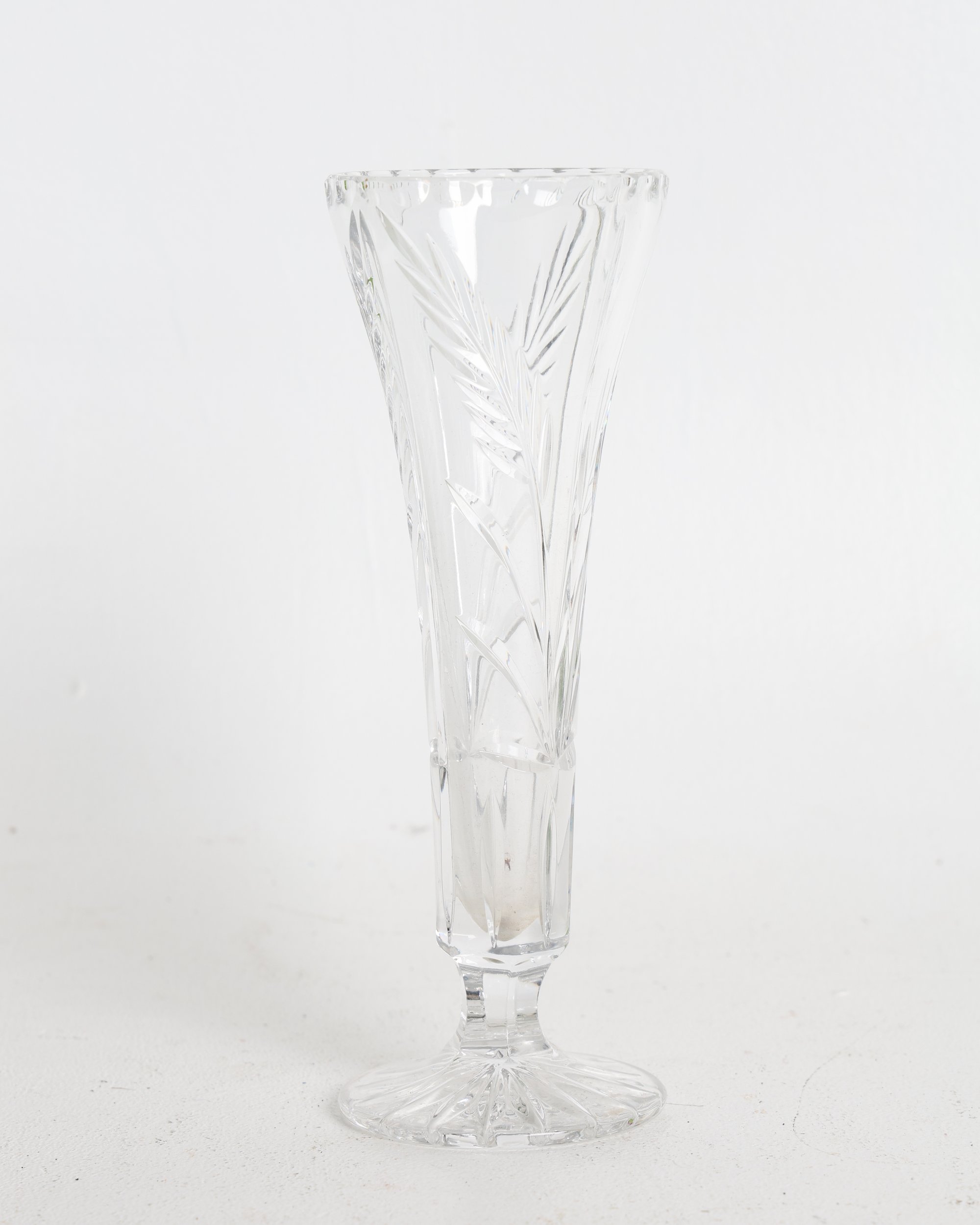 Clear Cut Glass Trumpet Vase with Starburst Base