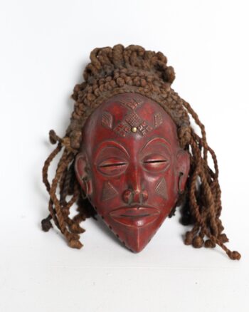 Chokwe Mwana Pwo Carved Wooden Mask with Woven Fibre Hairpiece