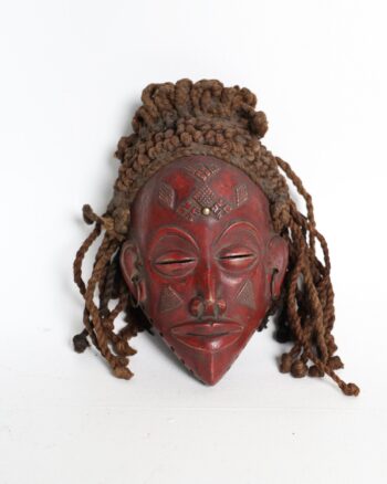 Chokwe Mwana Pwo Carved Wooden Mask with Woven Fibre Hairpiece