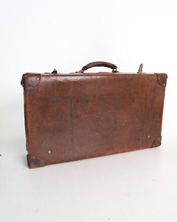 Vintage Stitched Brown Leather Suitcase with RAF Ahlhorn Germany Inscriptions