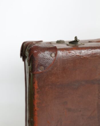 Vintage Stitched Brown Leather Suitcase with RAF Ahlhorn Germany Inscriptions