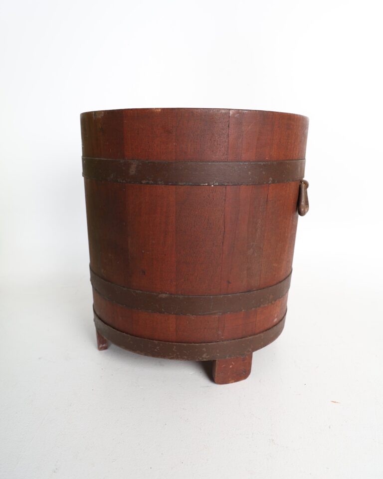 Rustic Wooden Coopered Bucket Planter with Removable Metal Liner