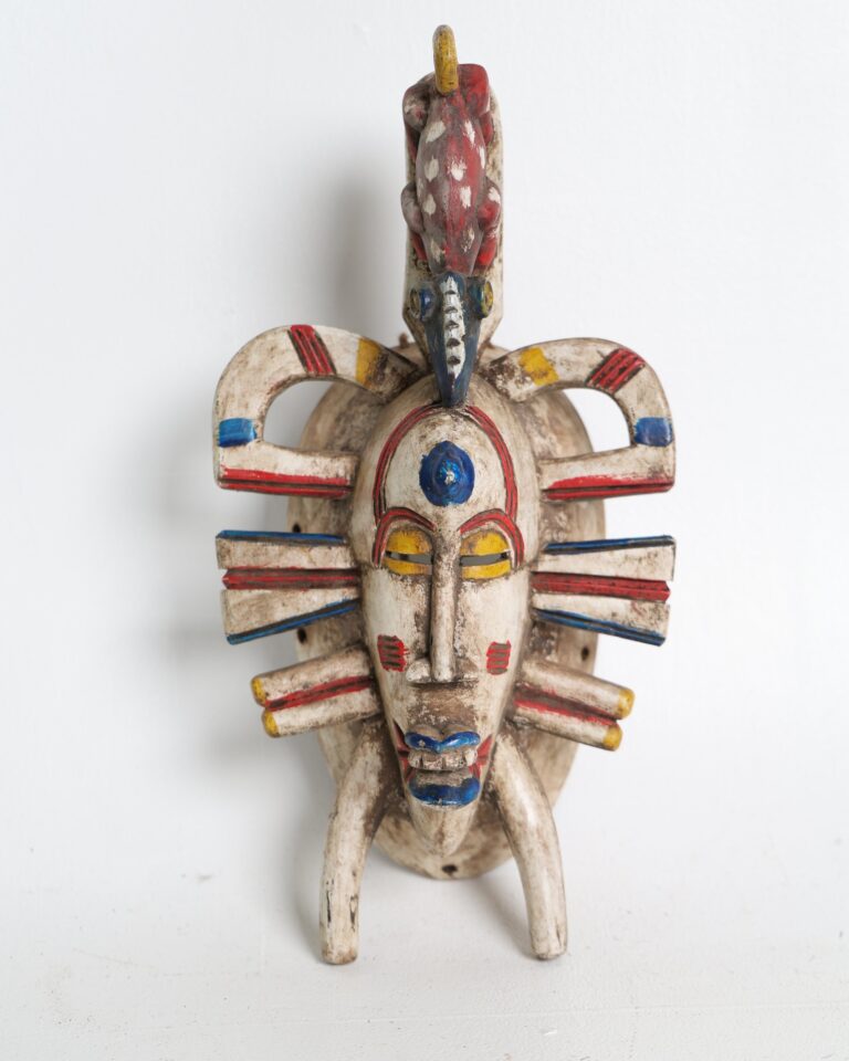 Society Carved Wooden Mask with Animal Crest
