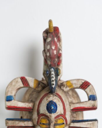 Society Carved Wooden Mask with Animal Crest