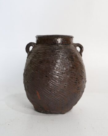 Rustic Textured Brown Ceramic Pot with Twin Loop Handles