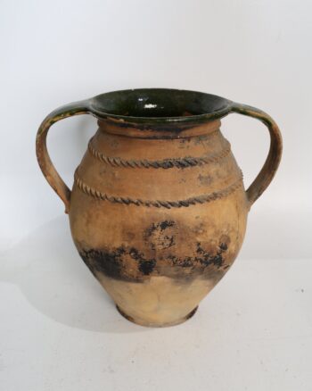 Rustic Terracotta Twin Handled Confit Jar with Green Glazed Rim