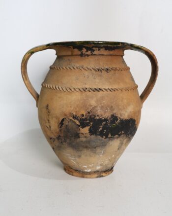 Rustic Terracotta Twin Handled Confit Jar with Green Glazed Rim